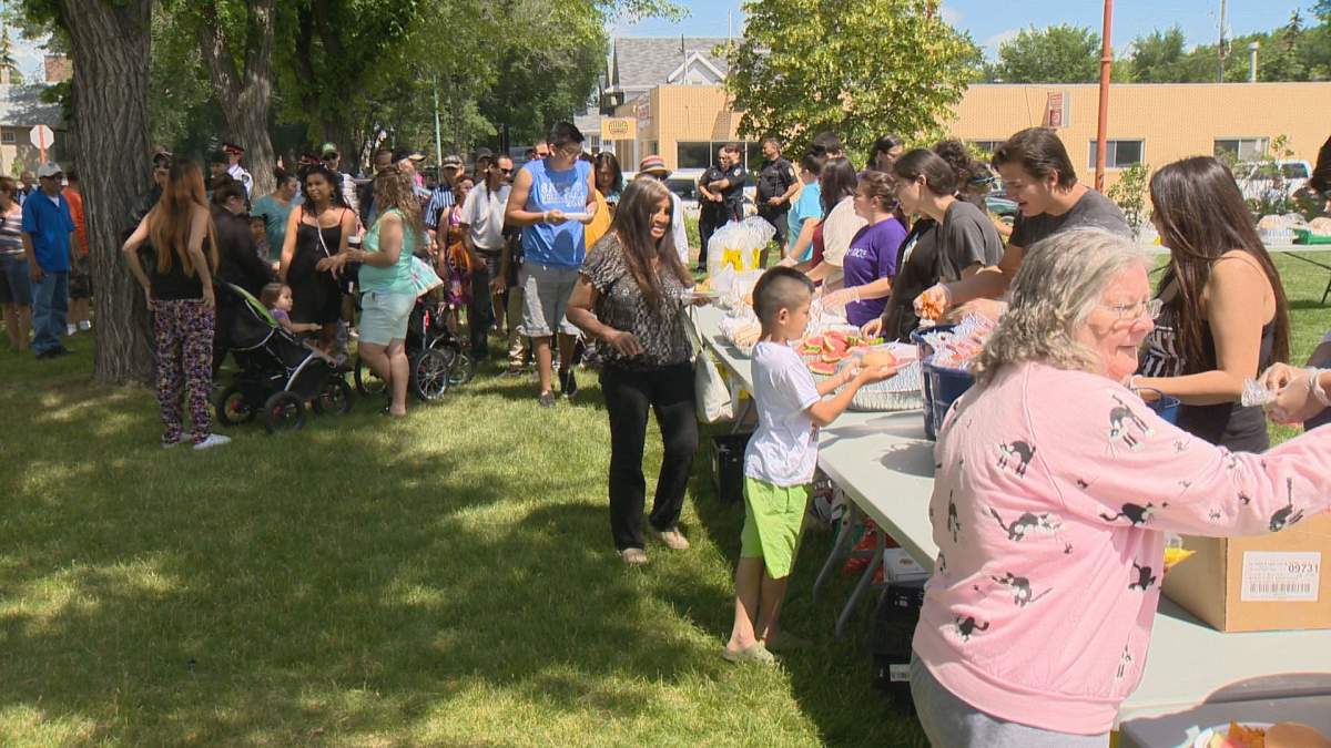 People line up for food at the 12th Tamra Keepness BBQ.