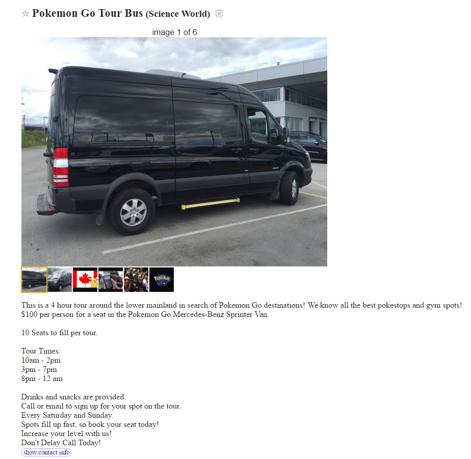 pokemon go tour bus craigslists