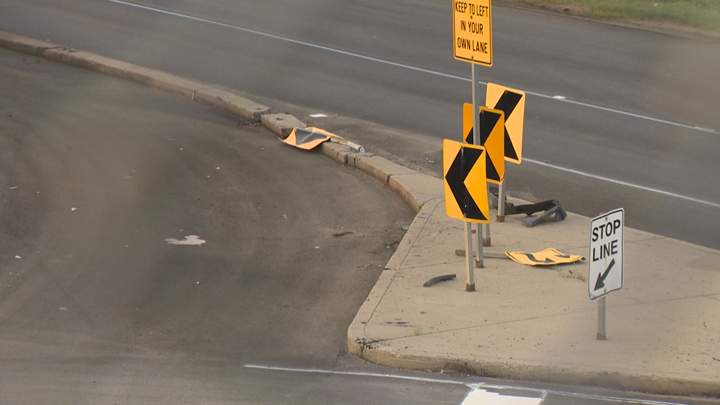 Saskatoon police believe speed and alcohol were factors after a vehicle crashed into a concrete median.
