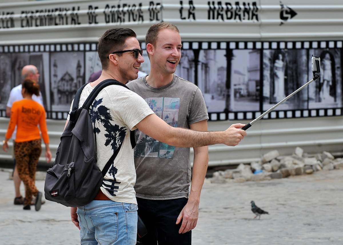 Tourists take a selfie.
