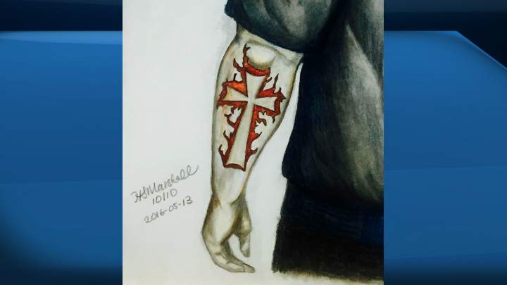 A sketch of the tattoo seen on the unknown man who may have information related to Bali’s disappearance.