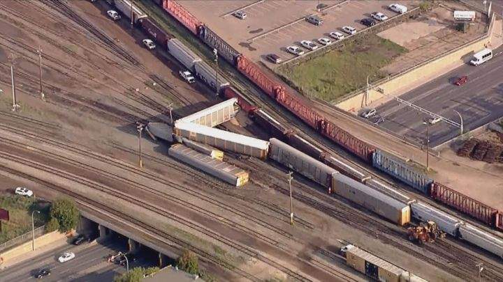 Several CN rail cars derailed at the Edmonton yard on July 17, 2016.