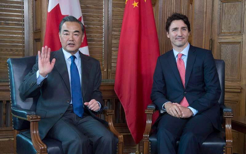 Prime Minister Justin Trudeau meets with Chinese Foreign Minister Wang Yi on Parliament Hill in Ottawa, Wednesday June 1, 2016. 