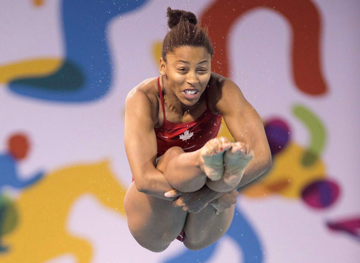 Jennifer Abel on her way to winning the gold medal in Women’s 3m Springboard Diving at the 2015 Pan Am games in Toronto on Sunday, July 12, 2015.