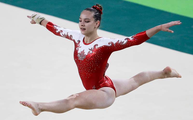 Canada’s Shallon Olsen performs on the floor during the artistic gymnastics women’s qualification at the 2016 Summer Olympics in Rio de Janeiro, Brazil, Sunday, Aug. 7, 2016.