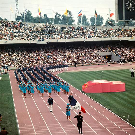 The athletic delegation from France parades during the opening ceremony of the 1968 Mexico Olympic Games, on Oct. 12, 1968.