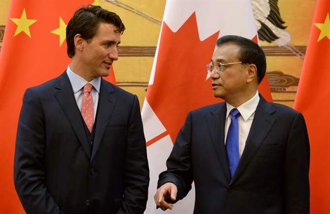 Premier of the People's Republic of China, Li Keqiang, seen here with Prime Minister Justin Trudeau during a signing ceremony for several tentative agreements in Beijing, China, on Wednesday, August 31, 2016, will visit Canada Sept. 21-24.