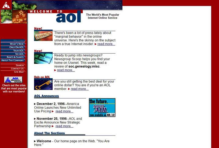 The AOL website on December 20, 1996.
