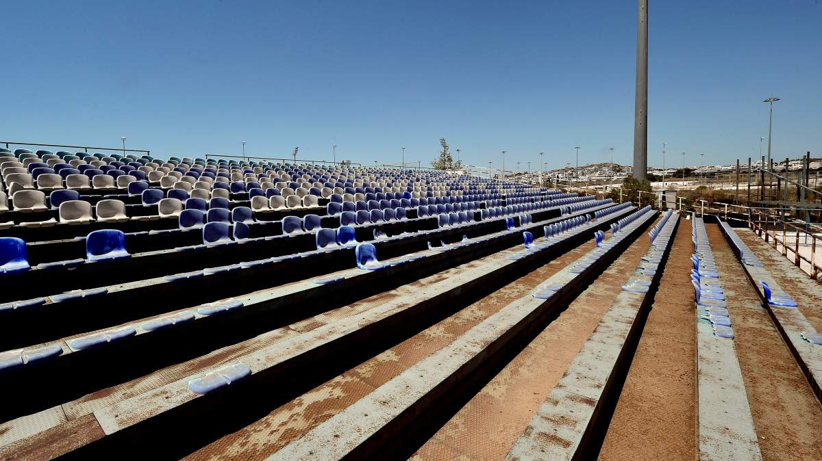 General view of derelict stands at the Olympic Baseball Stadium at the Helliniko Olympic complex in Athens, Greece on July 31, 2014. (Photo by Milos Bicanski/Getty Images)