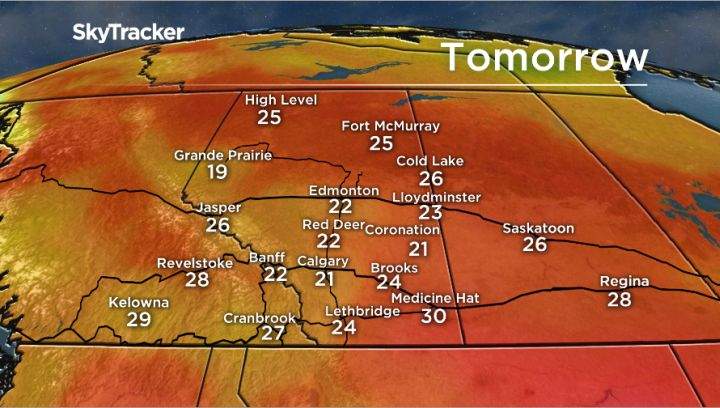 Forecasted highs for Alberta for Sunday, Aug. 7.