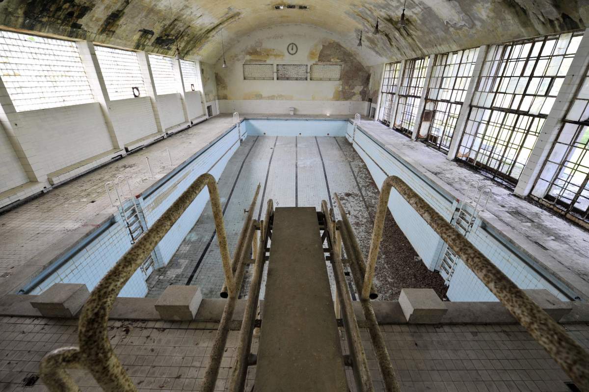 View of the swimming pool in the 1936 Olympic village in Elstal, west of Berlin on May 5, 2008. (JOHN MACDOUGALL/AFP/Getty Images)