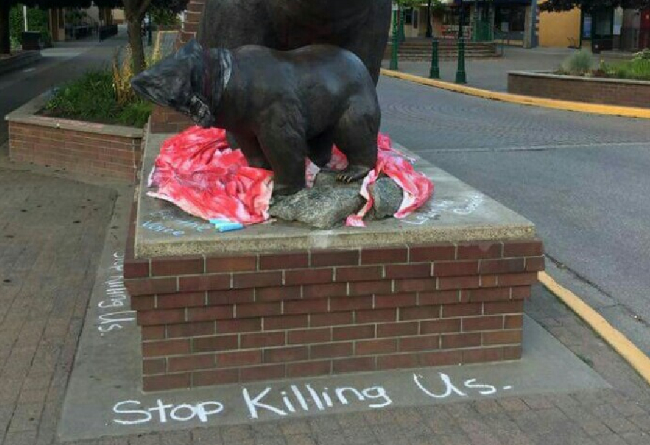 A display created by Revelstoke residents in Grizzly Plaza.