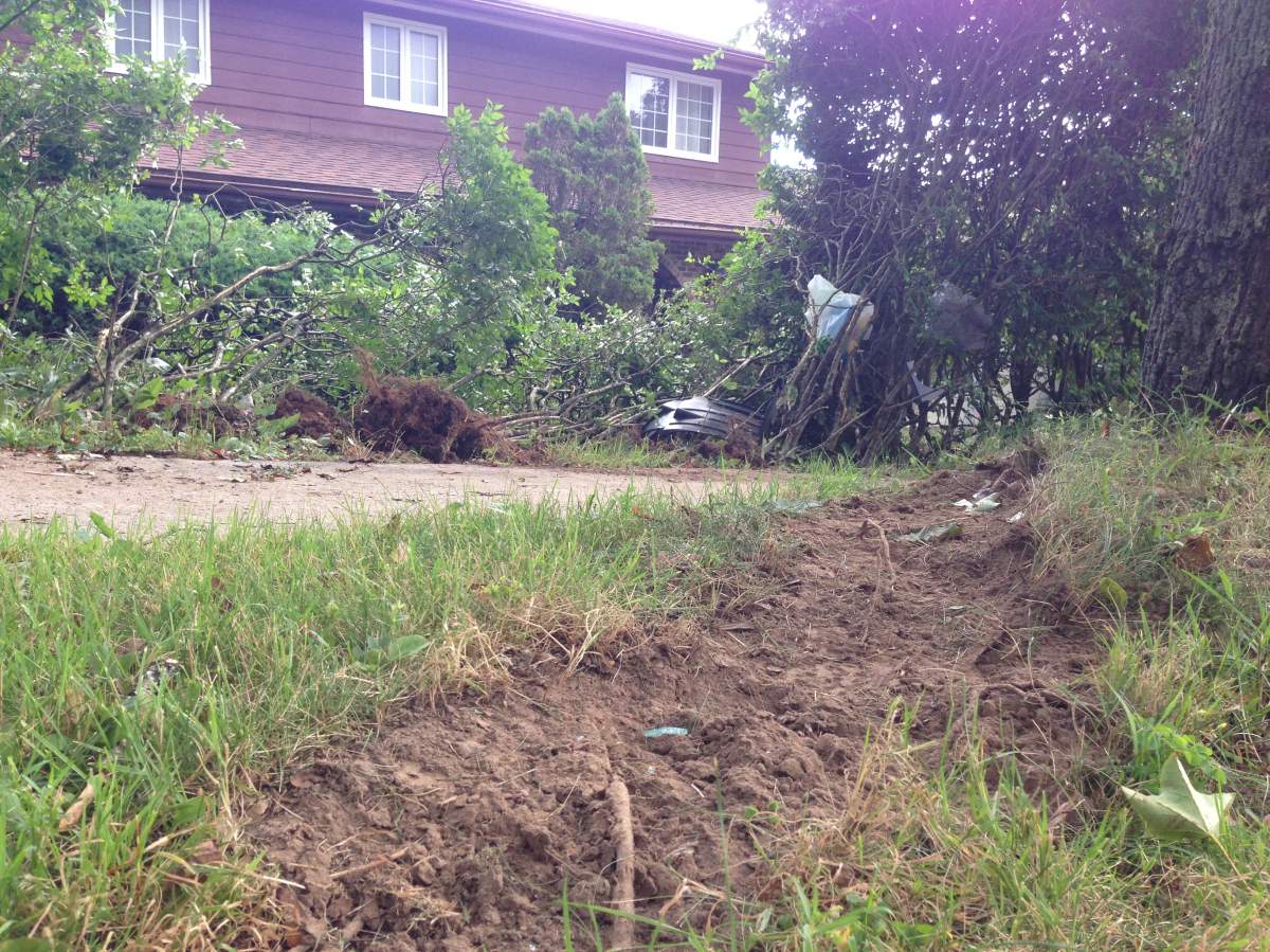 A Halifax homeowner's property/vehicle sustained damage in overnight crash.