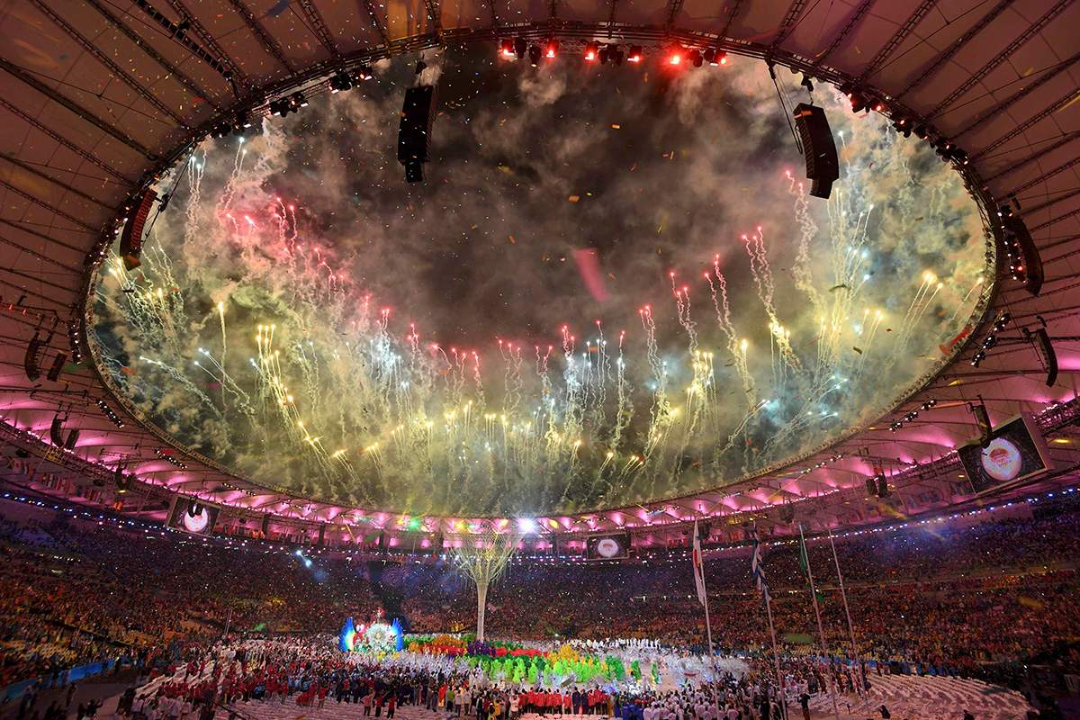 Fireworks explode during the closing ceremony.   