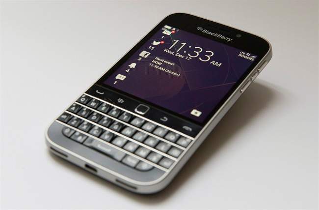 The BlackBerry Classic is is shown in Toronto on December 17, 2014. It would appear not even the federal government is immune from the occasional lost BlackBerry, broken window or head-scratching security concern.