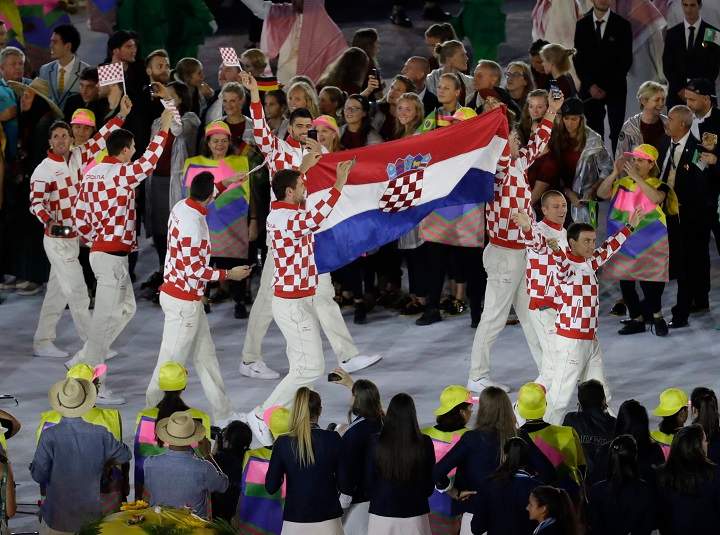 Team Croatia enters the stadium during the opening ceremony for the 2016 Summer Olympics in Rio de Janeiro, Brazil, Friday, Aug. 5, 2016.