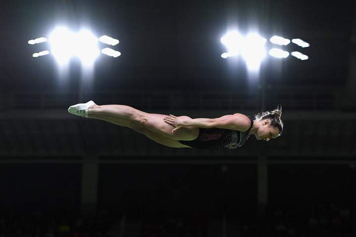 Rosannagh Maclennan of Canada competes during the Trampoline Gymnastics Women’s Qualification on Day 7 of the Rio 2016 Olympic Games at the Rio Olympic Arena on August 12, 2016 in Rio de Janeiro, Brazil.