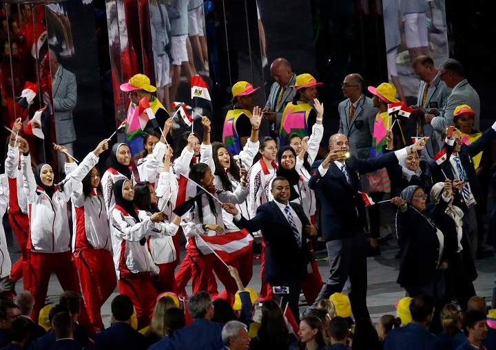 Egypt delegation enters the field during the Opening Ceremony of the Rio 2016 Olympic Games.