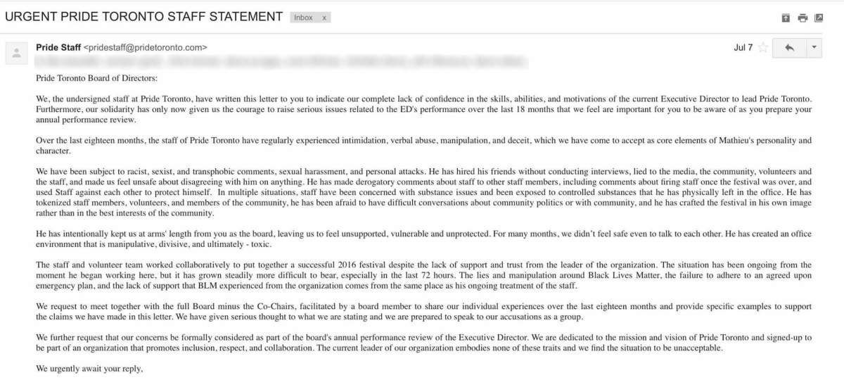 Pride Toronto executive director resigns after allegations of racism, sexual harassment - image