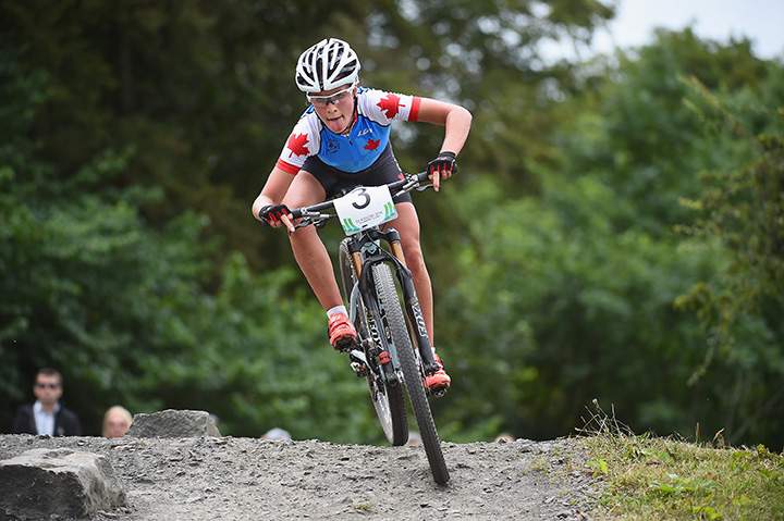 Canada’s Emily Batty competes in the women’s mountain biking at Cathkin Braes Mountain Bike Trails during day six of the Glasgow 2014 Commonwealth Games on July 29, 2014 in Glasgow, United Kingdom.