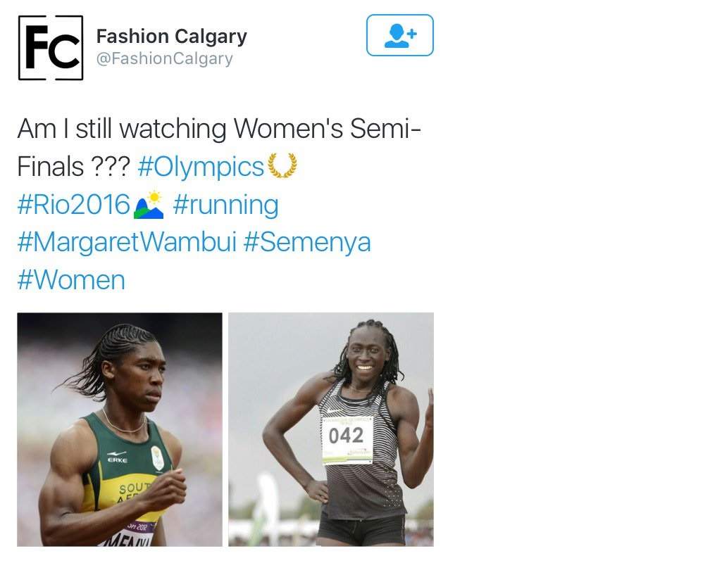 Rio 2016: Fashion Calgary apologizes for Caster Semenya, Margaret Wambui tweet - image