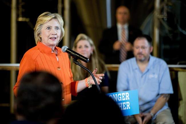 Democratic presidential candidate Hillary Clinton speaks after touring 3 Daughters Brewery, in St. Petersburg, Fla., Monday, Aug. 8, 2016. 