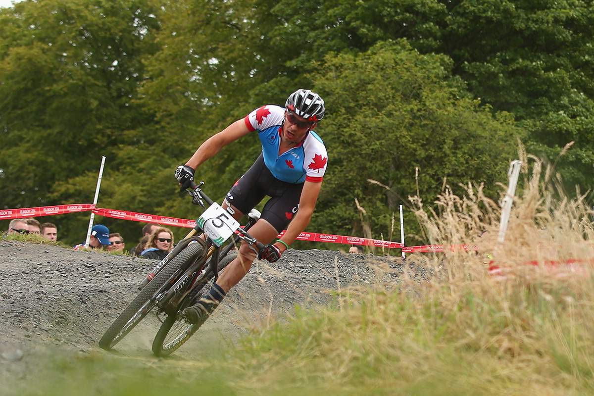Raphael Gagne of Canada competes in the Men’s Cross-country Mountain Biking at Cathkin Braes Mountain Bike Trails during day six of the Glasgow 2014 Commonwealth Games on July 29, 2014 in Glasgow, United Kingdom.