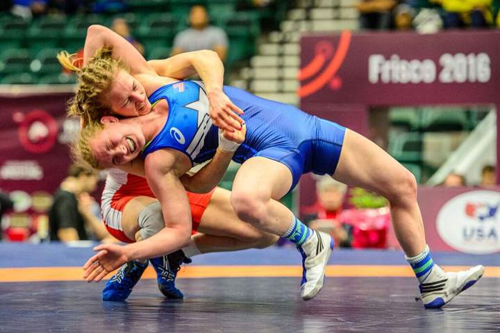 Jillian Gallay wrestles with an American opponent at a event earlier this year in Frisco, Texas.
