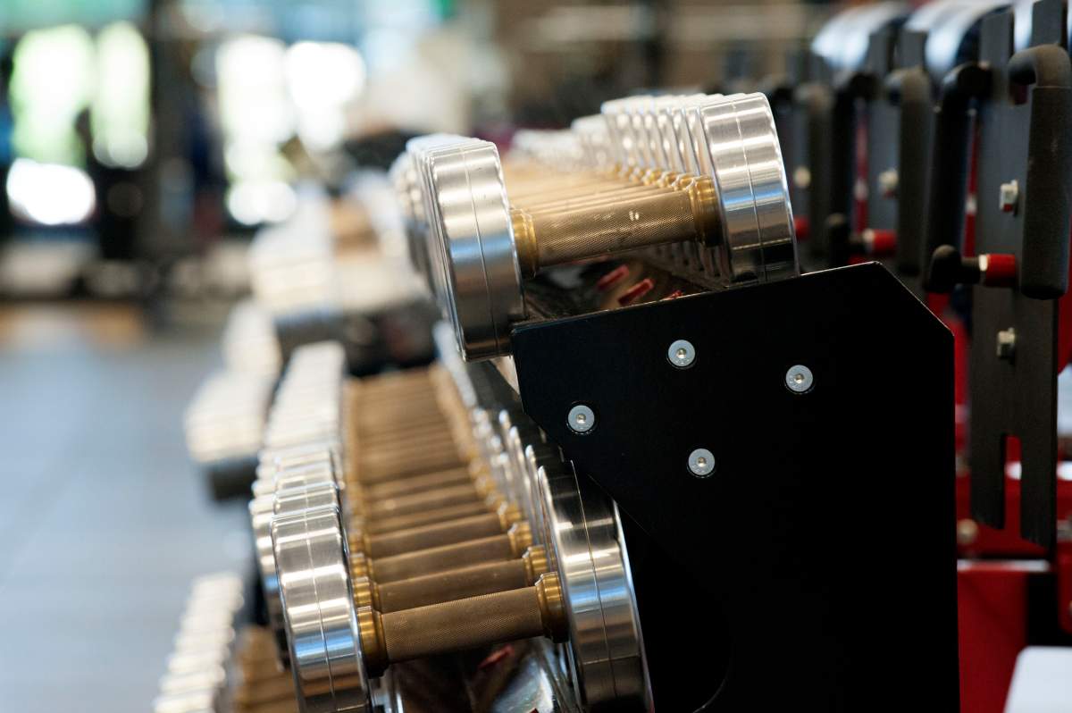 Hundreds of dumbbell weights are available for athletes at the US Olympic Training Center, Ted Stevens Sports Services Center, May 25, 2016 in Colorado Springs, Colorado, in preparation for the upcoming Olympics in Rio de Janeiro, Brazil. / AFP / Jason Connolly (Photo credit should read JASON CONNOLLY/AFP/Getty Images)