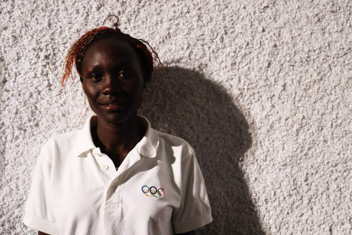 Anjaline Lohalith of the Olympic Refugee Team talks while attending a press conference given by the Olympic Refugee Team on July 31, 2016 in Rio de Janeiro, Brazil. ()