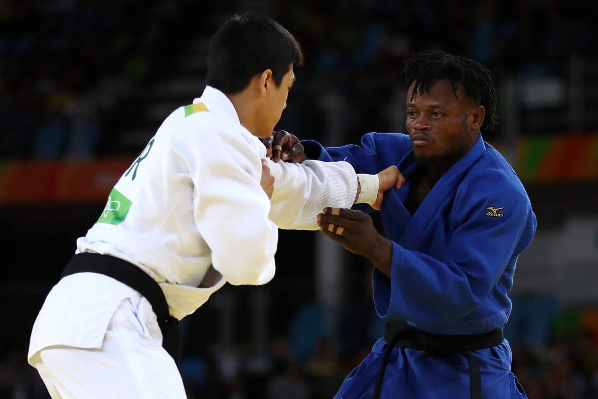 Donghan Gwak of Korea competes against Popole Misenga of the Refugee Olympic Team during a Men’s -90kg bout on Day 5 of the Rio 2016 Olympic Games at Carioca Arena 2 on August 10, 2016 in Rio de Janeiro, Brazil.