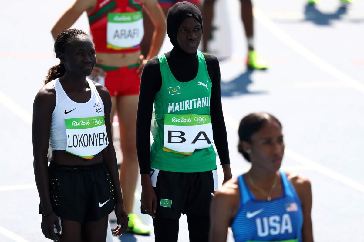 Rose Nathike Lokonyen from the Refugee Olympic Team waits to compete in the Women’s 800m Round 1 heats on Day 12 of the Rio 2016 Olympic Games at the Olympic Stadium on August 17, 2016 in Rio de Janeiro, Brazil.