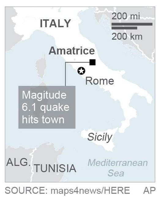 Map locates Amatrice, Italy