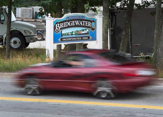 A Bridgewater, N.S. sign is seen on Saturday, July 30, 2016.