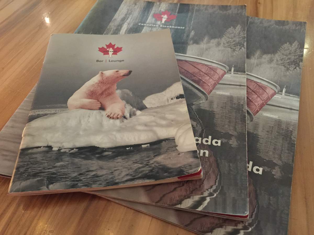 Menus at the Ontario Kanada Restaurant in Dresden Germany.