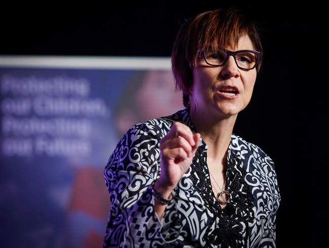 Dr. Cindy Blackstock speaks at the International Congress on Child Abuse and Neglect conference in Calgary, Alta., Wednesday, Aug. 31, 2016.