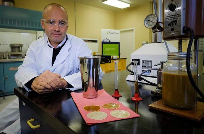 Jeffrey Forsyth, CEO of nFluids Inc., is shown at the company's laboratory near Calgary, Alta., Wednesday, Aug. 3, 2016. 