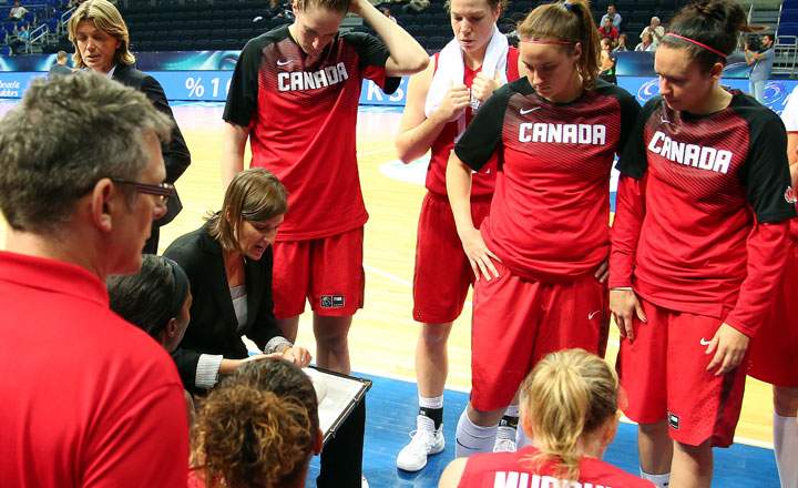Canada's head coach Lisa Thomaidis gives brief during the 2014 FIBA Basketball World Cup match between Australia and Canada at City Arena on October 3, 2014 in Istanbul, Turkey.