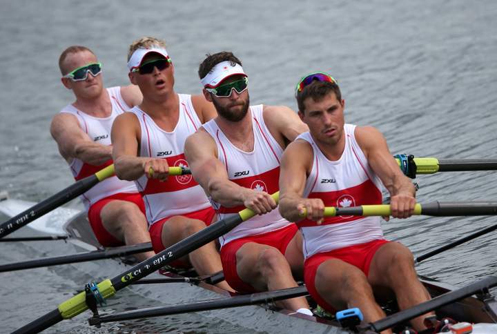 Will Crothers (CAN) of Canada, Tim Schrijver (CAN) of Canada, Conlin McCabe (CAN) of Canada and Kai Langerfeld (CAN) of Canada compete. 