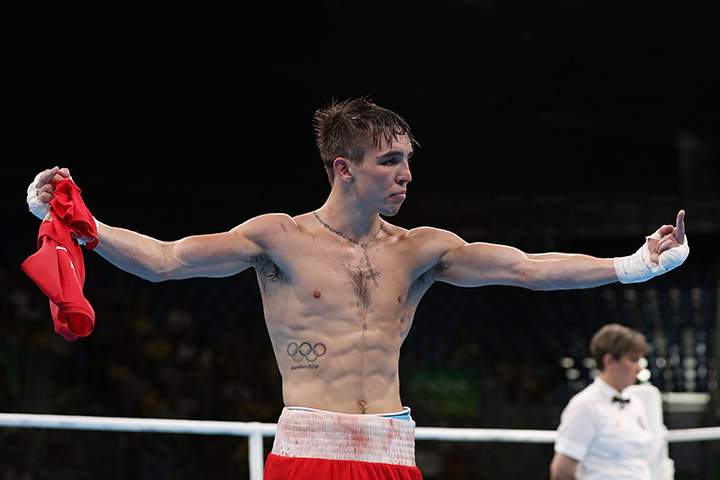 Ireland’s Michael Conlan gestures after his defeat to Vladimir Nikitin of Russia in the boxing men’s bantam quarter-final on August 16, 2016 in Rio de Janeiro, Brazil.