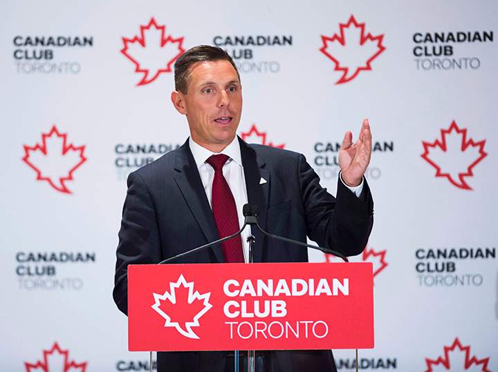 Ontario Progressive Conservative Leader Patrick Brown speaks to the Canadian Club in Toronto on Tuesday, June 7, 2016. 