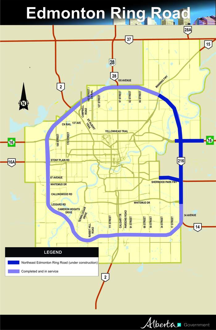 A map of Edmonton’s Ring Road.
