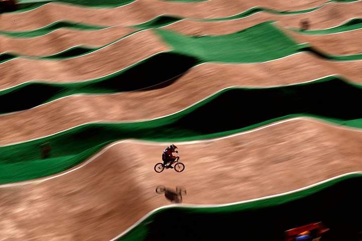 Jelle van Gorkom of the Netherlands competes in the men’s seeding run at the Olympic BMX Center during the 2016 Summer Olympics in Rio de Janeiro, Brazil, Wednesday, Aug. 17, 2016.