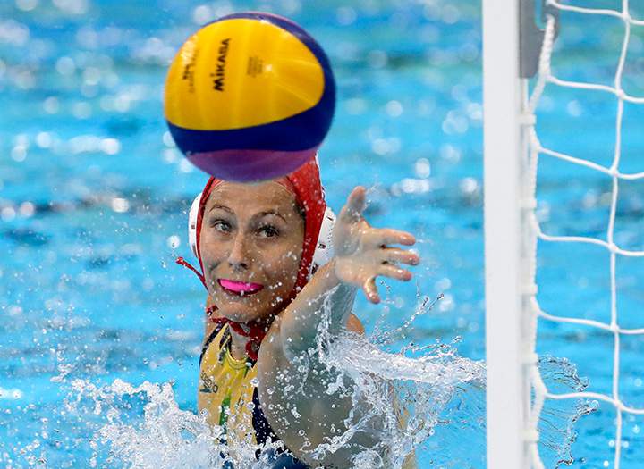 Australia’s Kesley Wakefield failed to stop the ball during their women’s water polo match at the 2016 Summer Olympics in Rio de Janeiro, Brazil, Wednesday, Aug. 17, 2016.