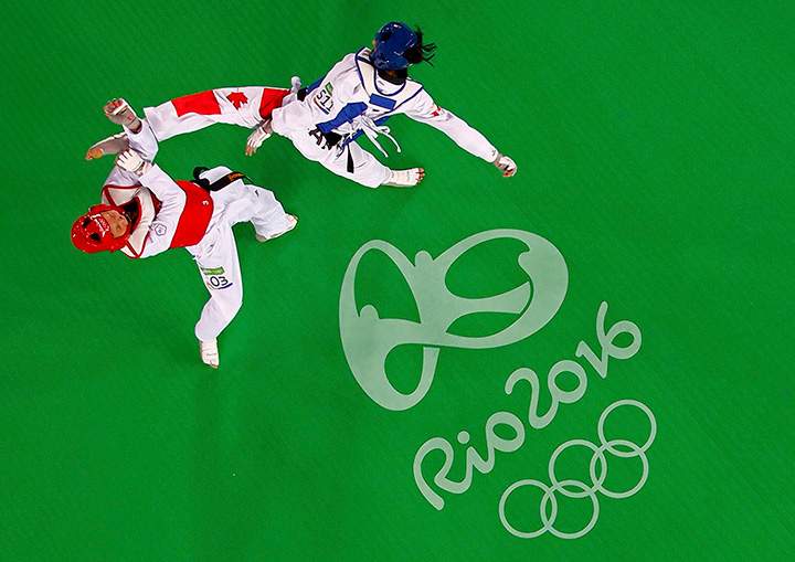 Chuang Chia-Chia of Taiwan competes against Canada’s Melissa Pagnotta in women’s 67kg taekwondo action at the Rio Olympics on August 19, 2016.