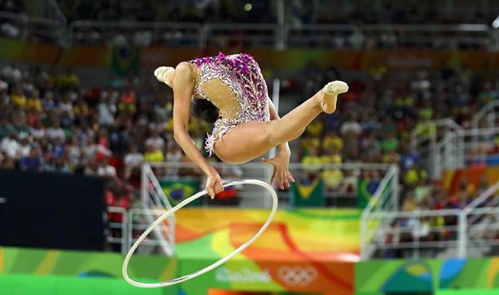 Margarita Mamun of Russia competes during the rhythmic gymnastics individual all-around qualifications on August 19, 2016.