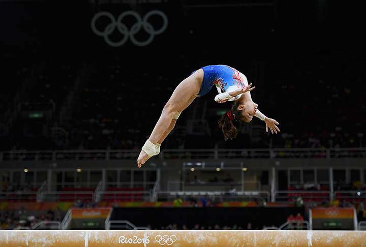 Oreane Lechenault of France competes on the beam during the women’s qualifications on August 7, 2016 in Rio de Janeiro, Brazil.