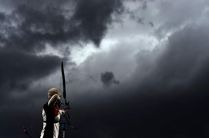 Germany’s Lisa Unruh shoots an arrow during the Rio 2016 Olympic Games women’s competition at the Sambodromo archery venue in Rio de Janeiro, Brazil, on August 10, 2016.