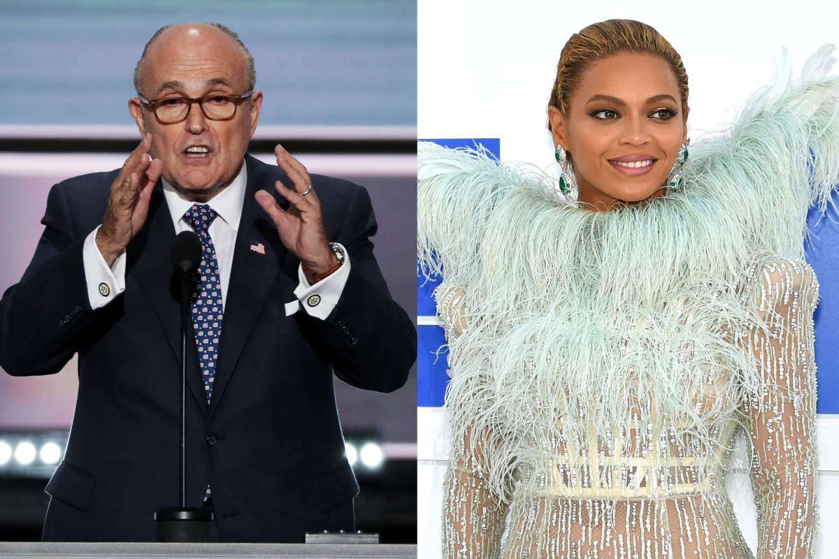 (L) Former New York City Mayor Rudy Giuliani (R) American singer Beyoncé .