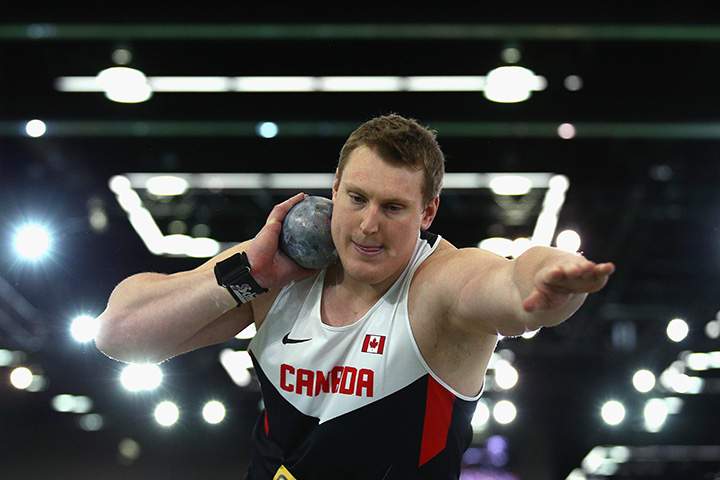 Canada’s Tim Nedow competes in the men’s shot put final during Day 2 of the IAAF World Indoor Championships at Oregon Convention Center on March 18, 2016 in Portland, Oregon.